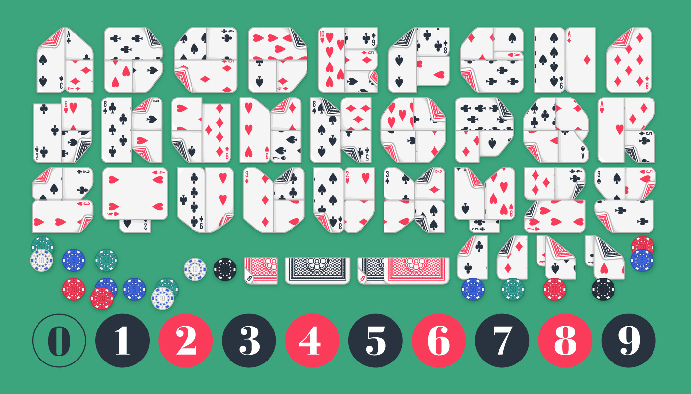 The alphabet of Lowball, the playing card font